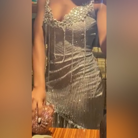 women's formal dresses near me Buy Sparkly Silver Dress High-End Couture Dress Fit:Plus Front Neck Style_Round Brown Faux Leather Embroidered